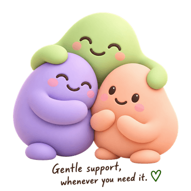 Three Cibo mascots hugging - gentle support, whenever you need it